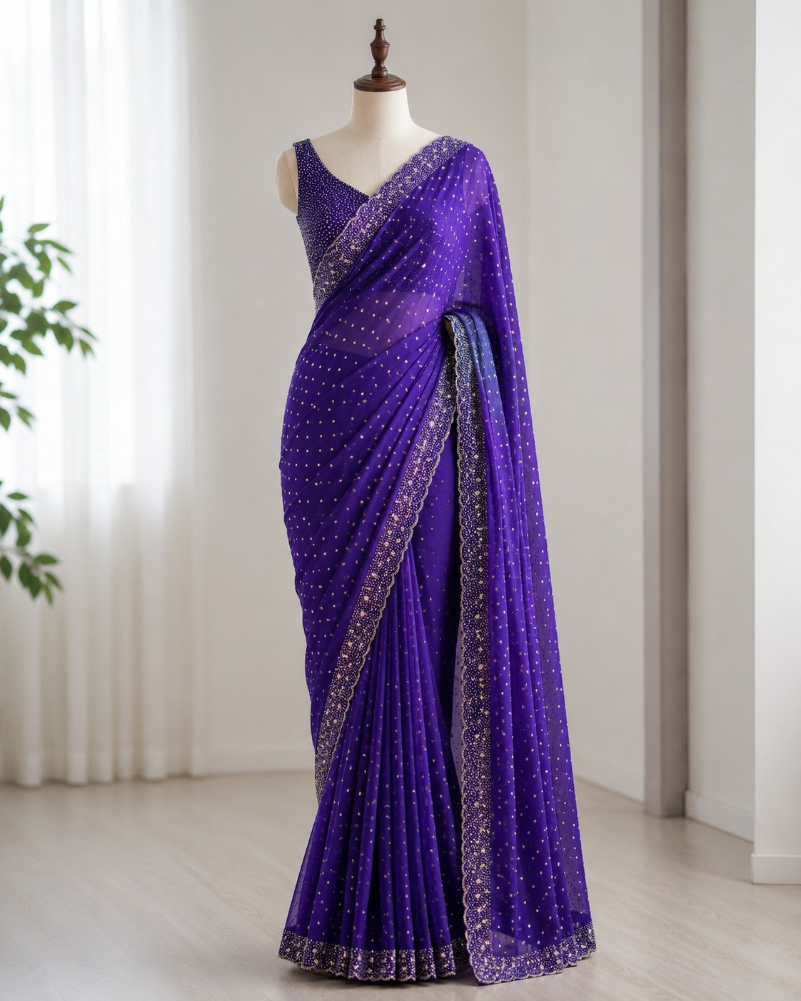 Space silk with butti jarkhan stone work saree