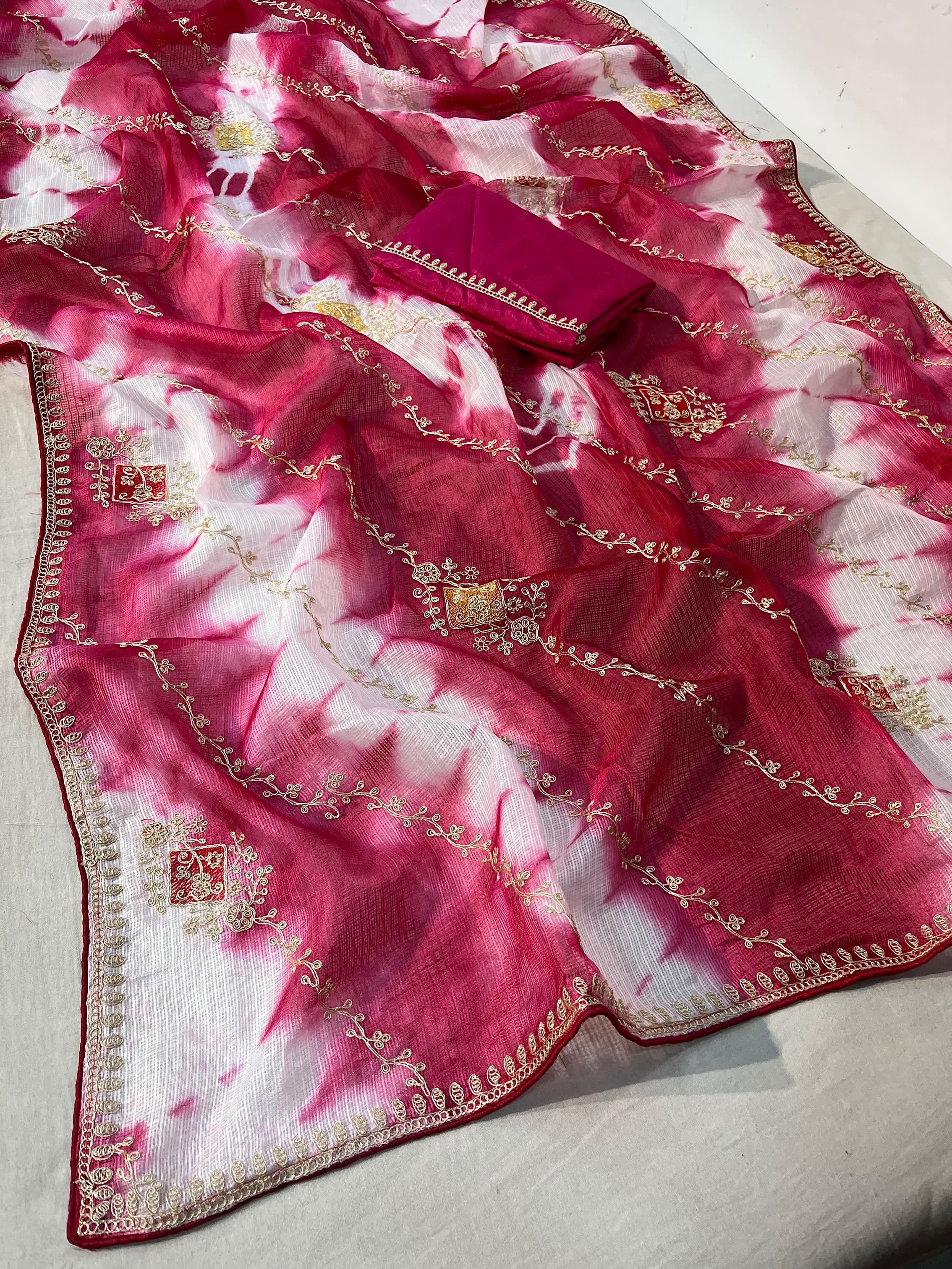 Kota doriya fabric Digital print with premium Pitta work i
