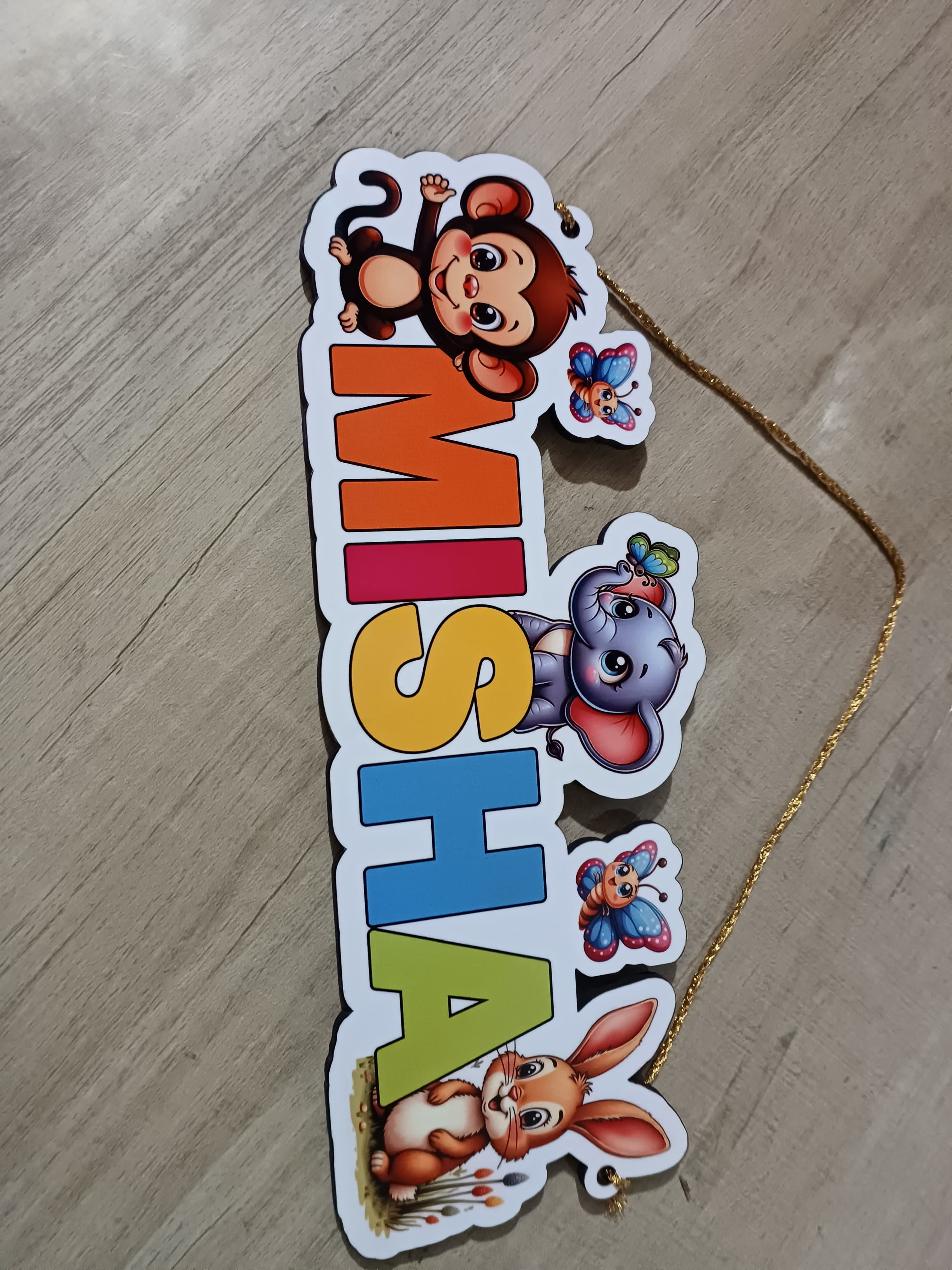 Animal theme kids name wall hanging