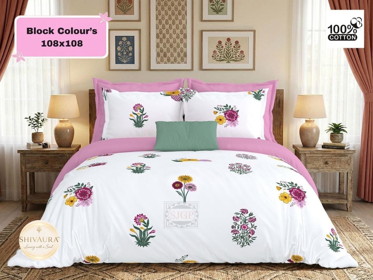Block colour king size pure cotton Bedsheet