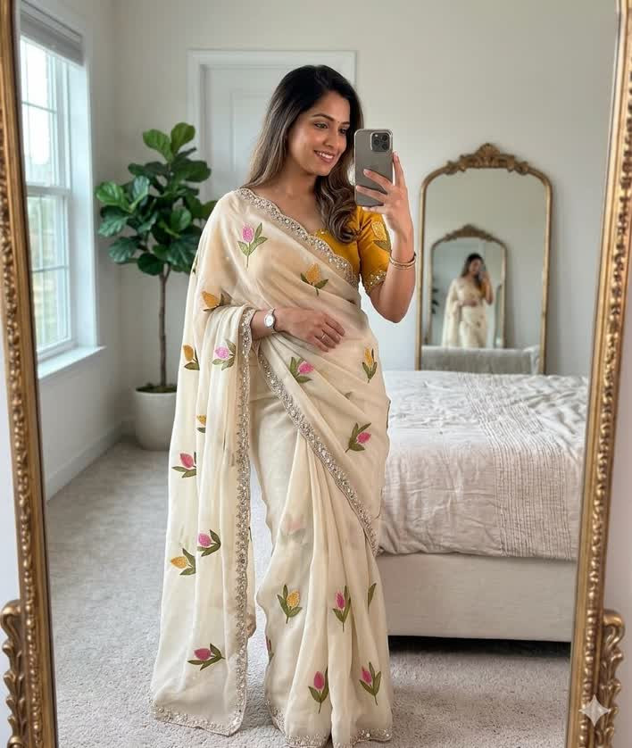 Soft Rangoli silk saree with embroidery work all over saree