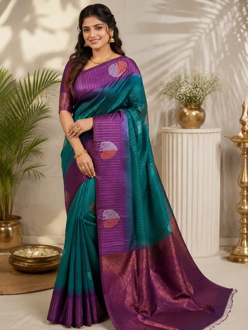 Semi silk sarees contrast pallu Matching contrast running blouse