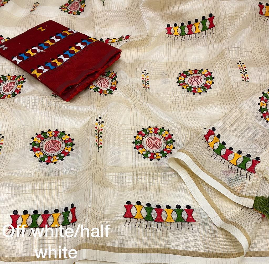 Manipuri kota cheque saree with small zari pattu weaving border