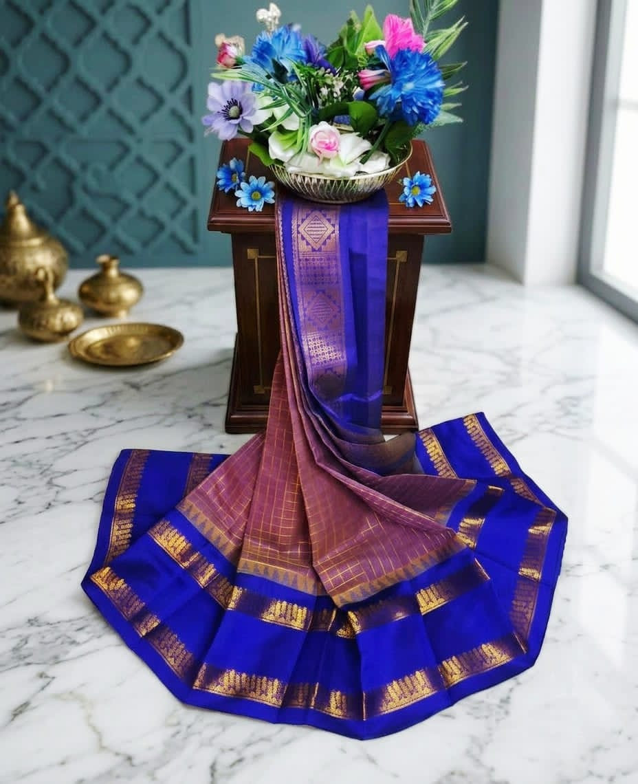 Cotton Korvai checked saree