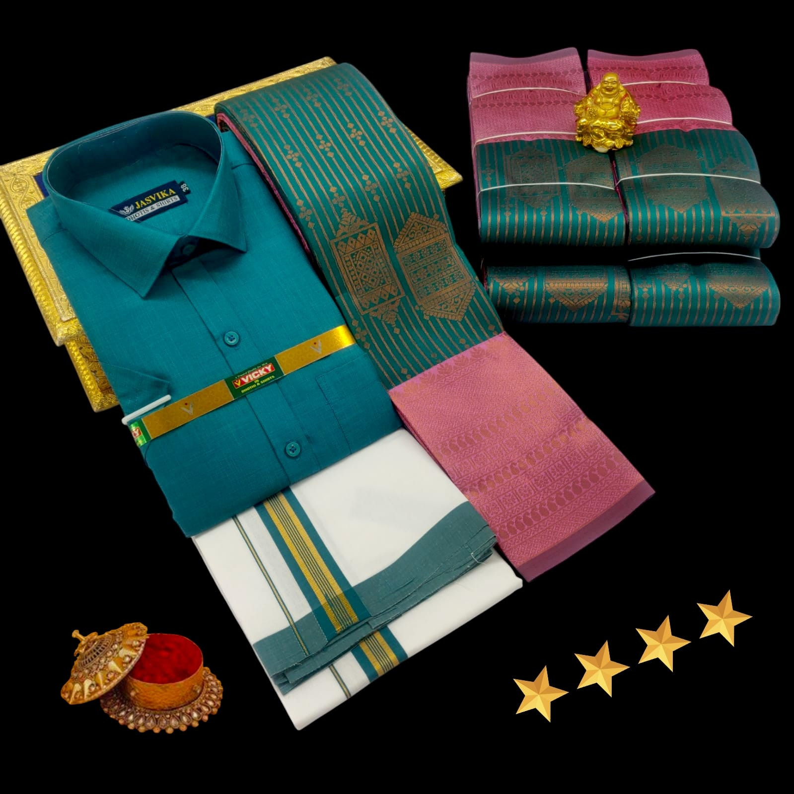 Silk saree & cotton shirt set