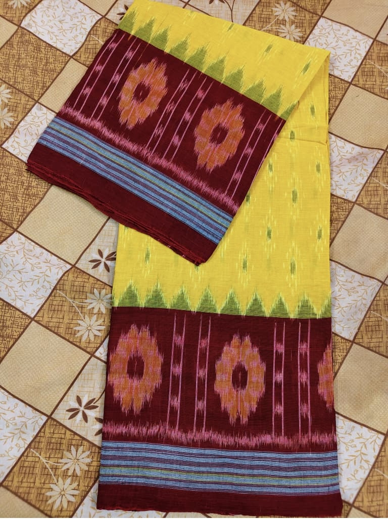 Laxmipada Handloom Cotton Yellow Sambalpuri Saree