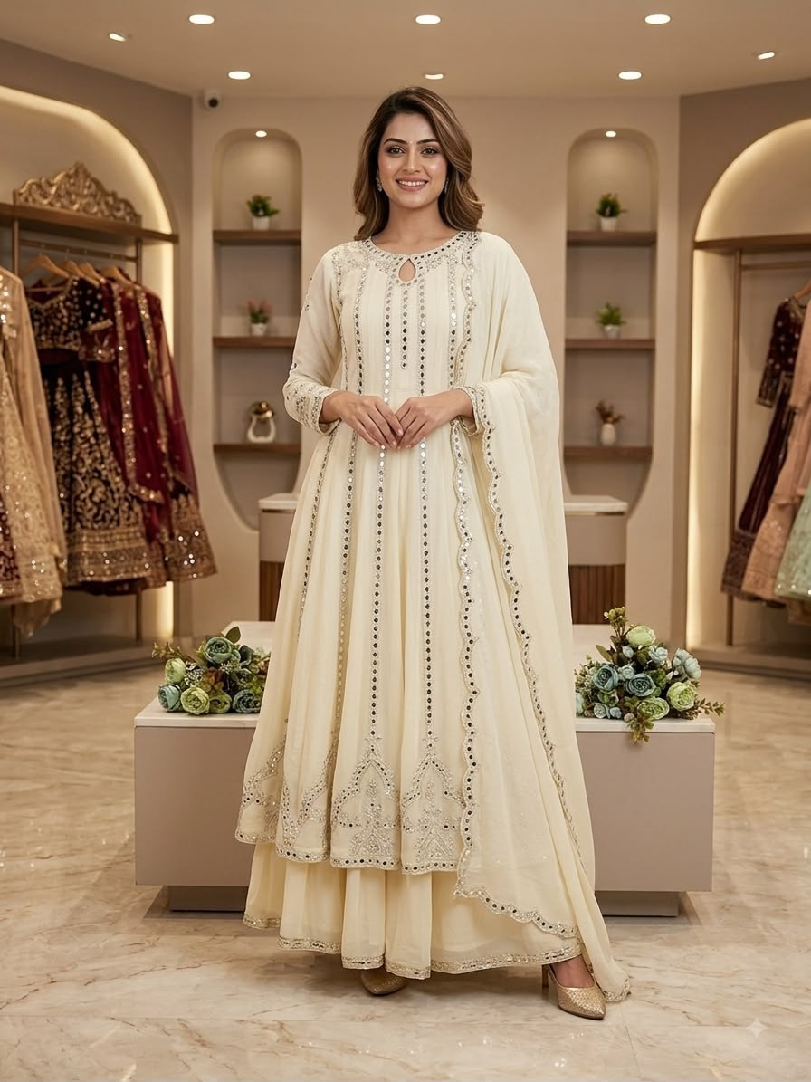 Mirror-Work Anarkali Gown