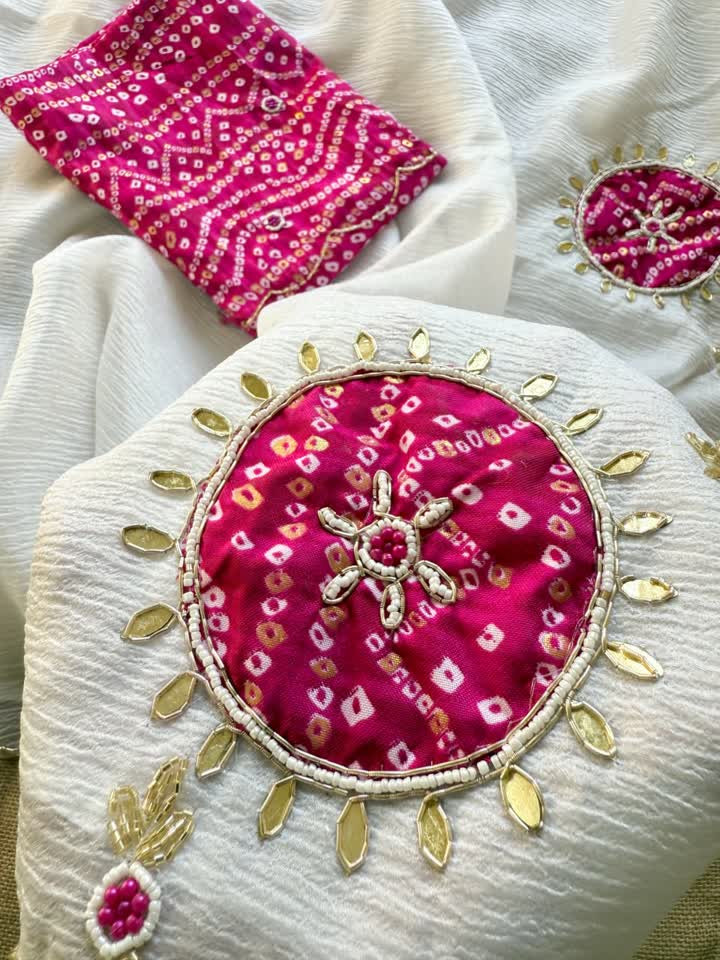 Pure crush Georgette chiffon  Saree with Beautiful zardozi handwork butta patch in whole saree
