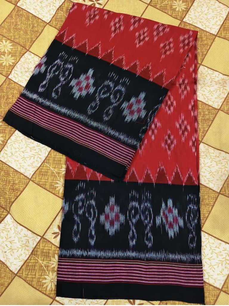 Laxmipada Handloom Red Cotton Sambalpuri Saree