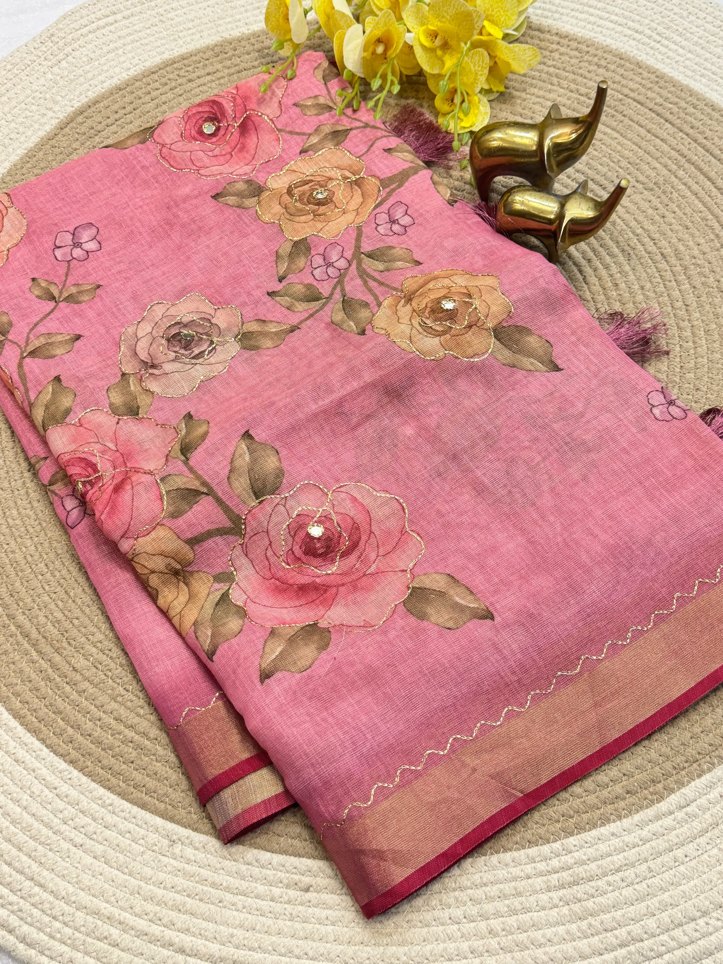 BENGAL LINEN TISSUE ZARI SAREE