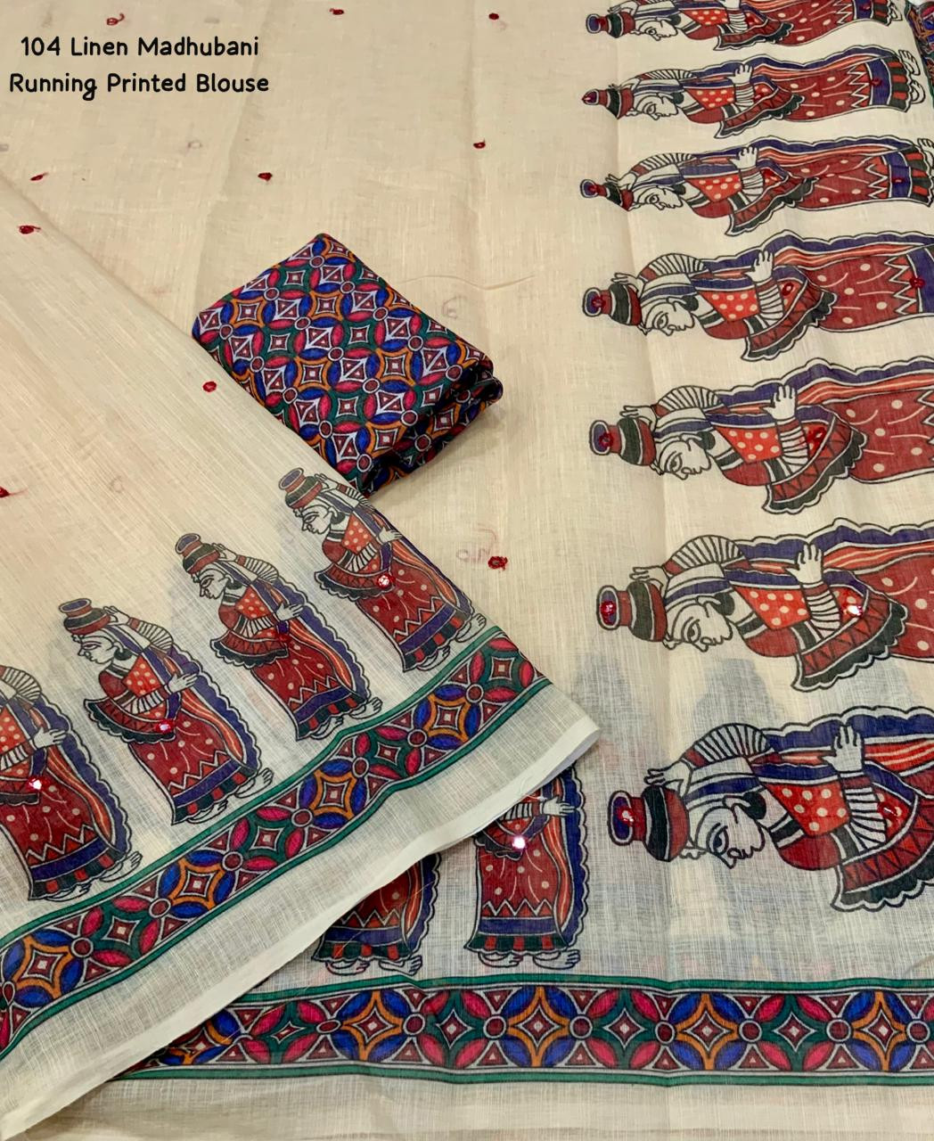LINEN MADHUBANI SAREE