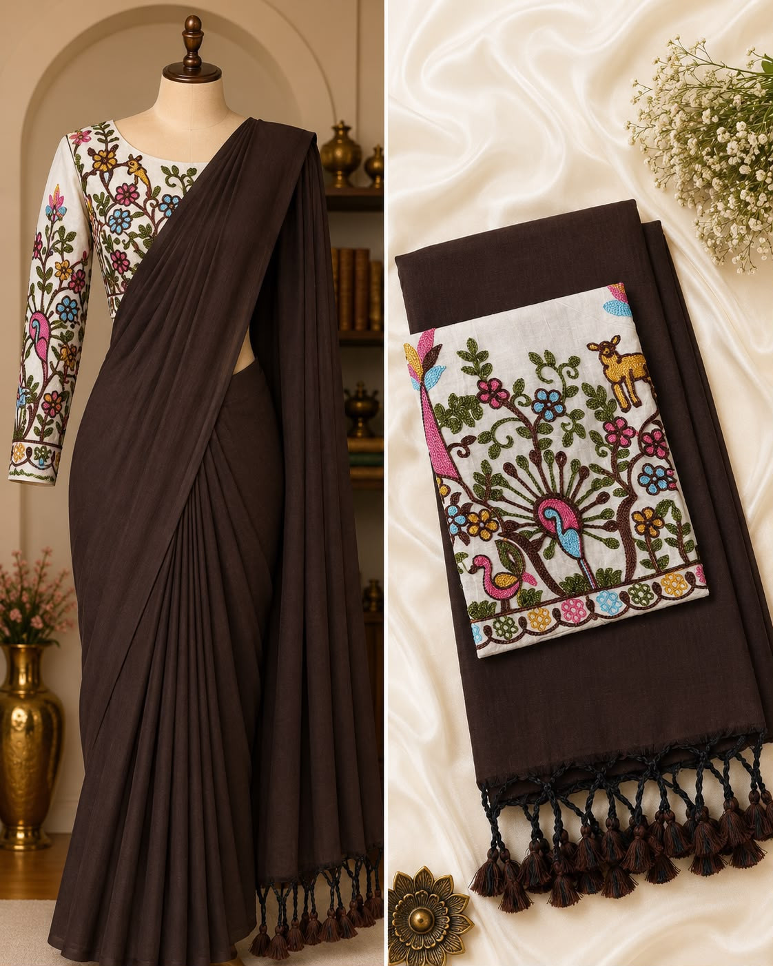 Handloom Khadi Cotton Saree with Embroidery Blouse