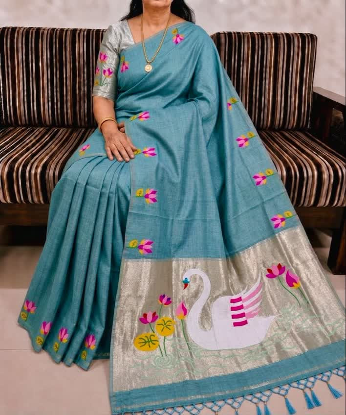 Pure Soft muga cotton with rich malti flower zari border.