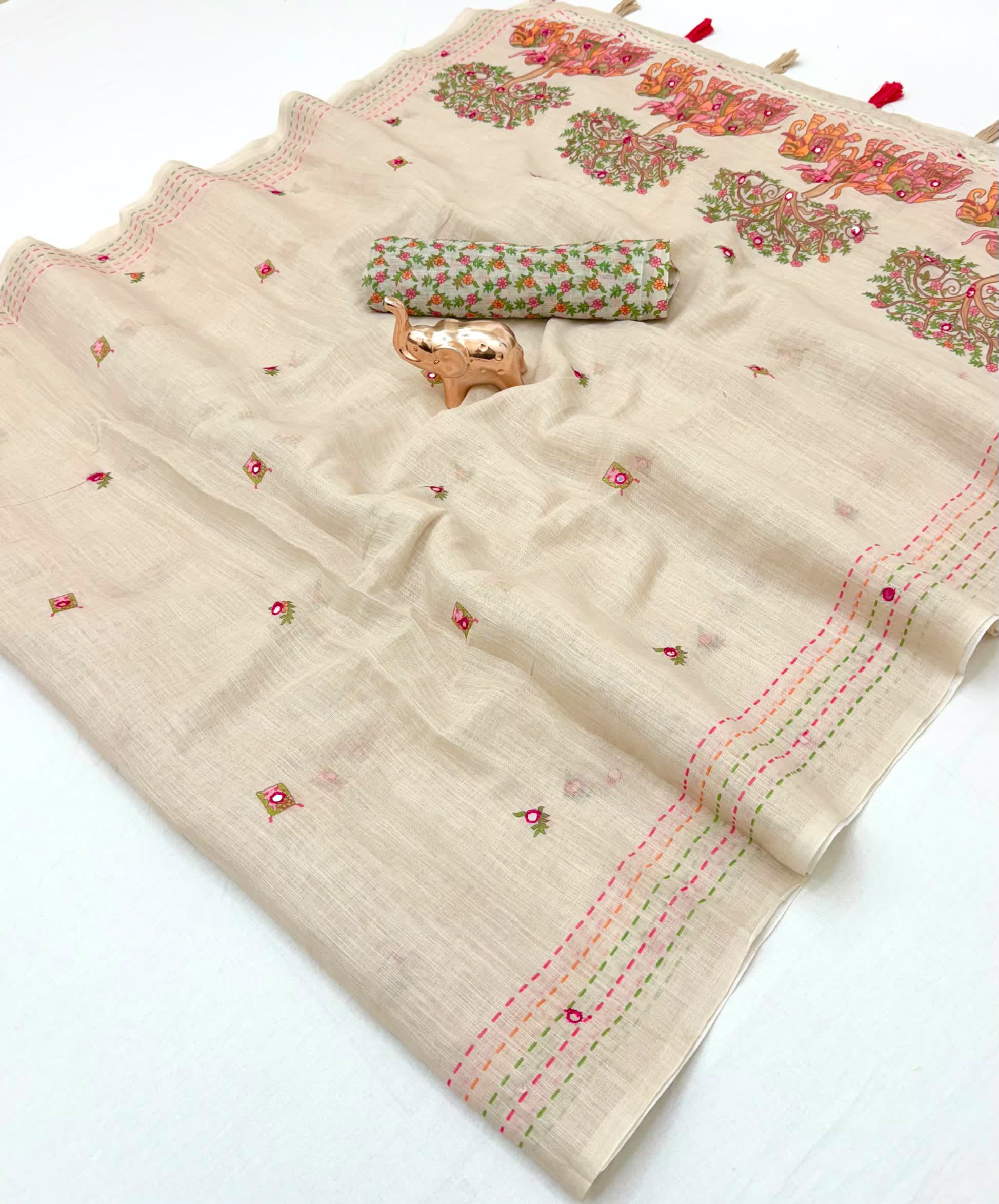 Kalamkari Linen cotton saree with Digital prints