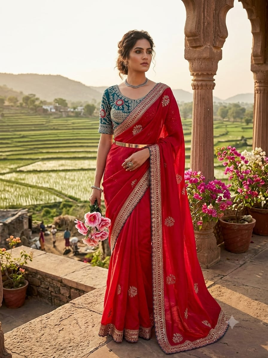 Embroidery rich look sartin saree
