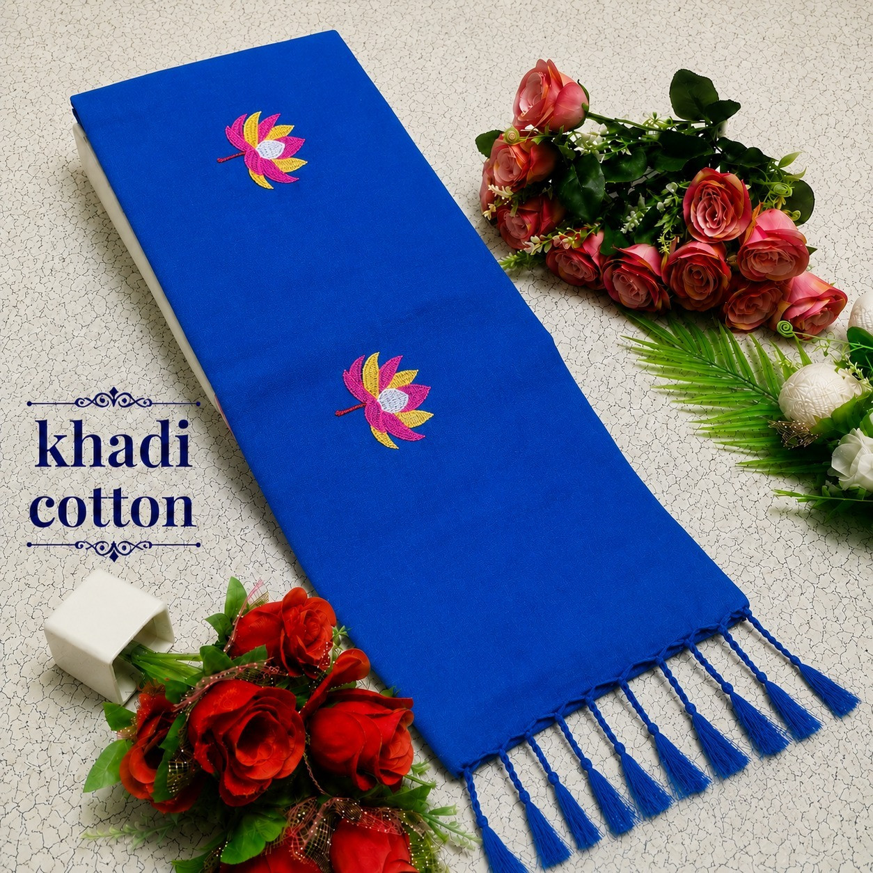 Khadi Cotton Saree with Complete Hand Print & Embroidery Work