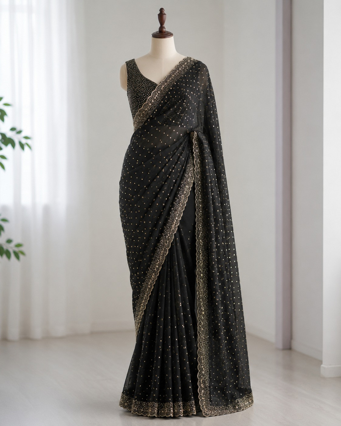 Space silk with butti jarkhan stone work saree