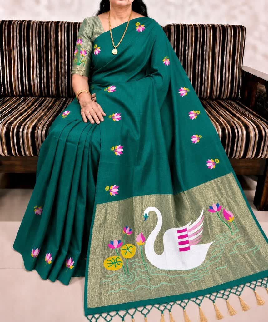 Pure Soft muga cotton with rich malti flower zari border.