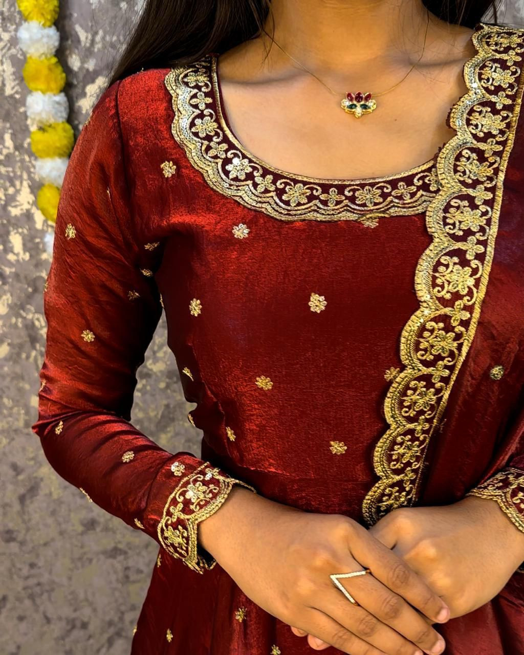 Bakrid special Rich sequence  embroidery Gown Dupatta Maroon