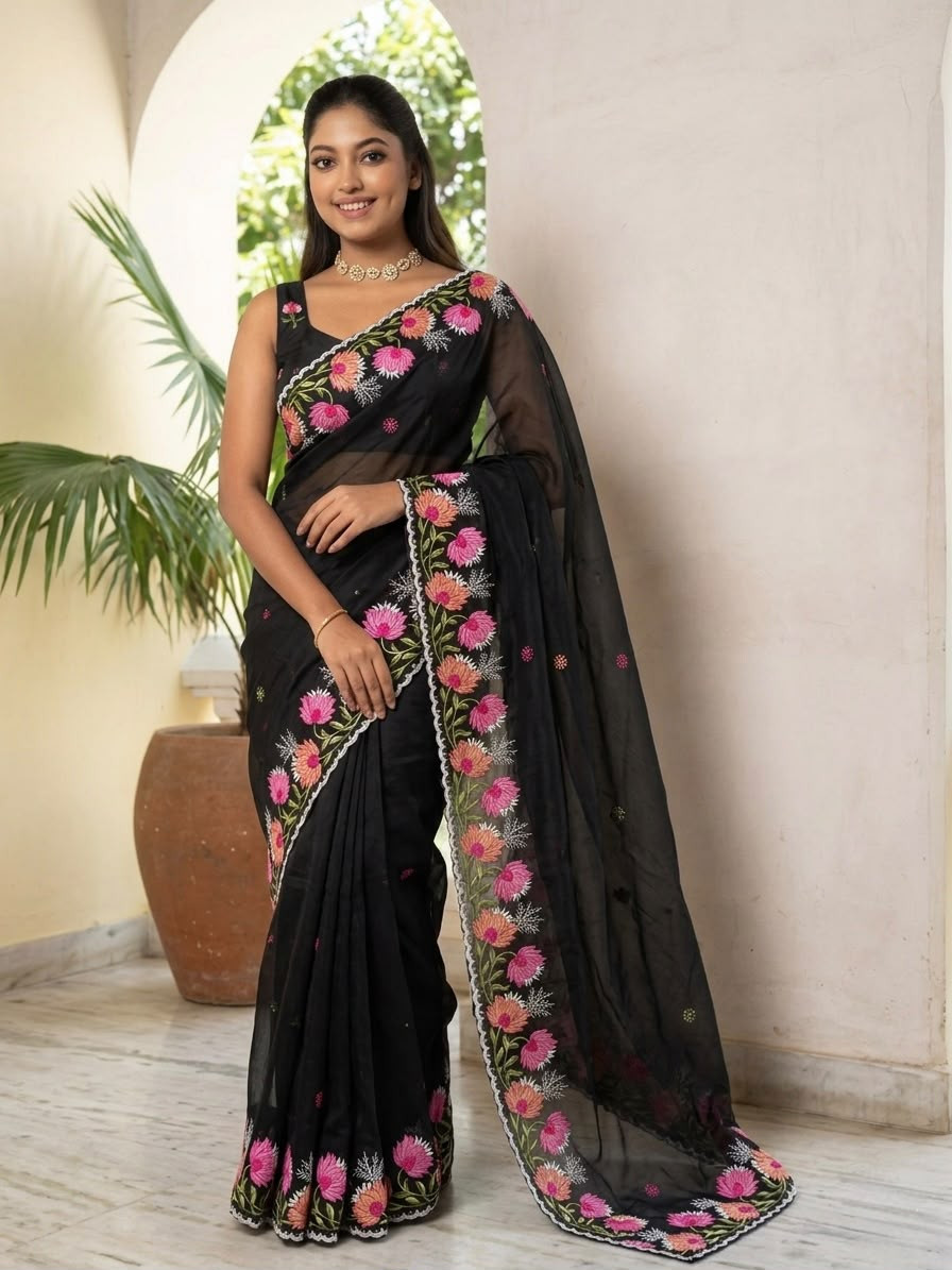 RANGOLI SILK SAREE WITH DESIGNER EMBORDAIRY WORK ALL OVER SAEE