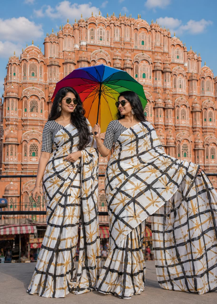 Printed mulmul cotton saree