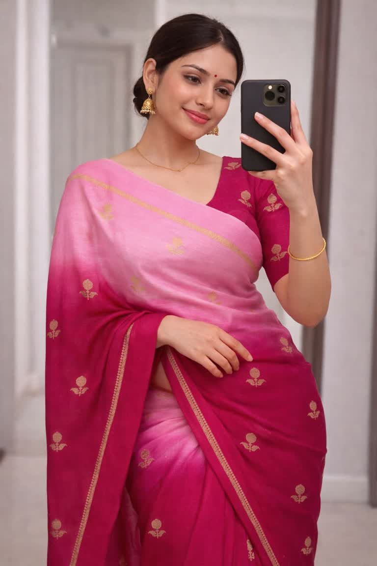 Viscose Khadi Silk fabric with Satin border Partywear Saree along with Jaqured leaf figure design Blouse