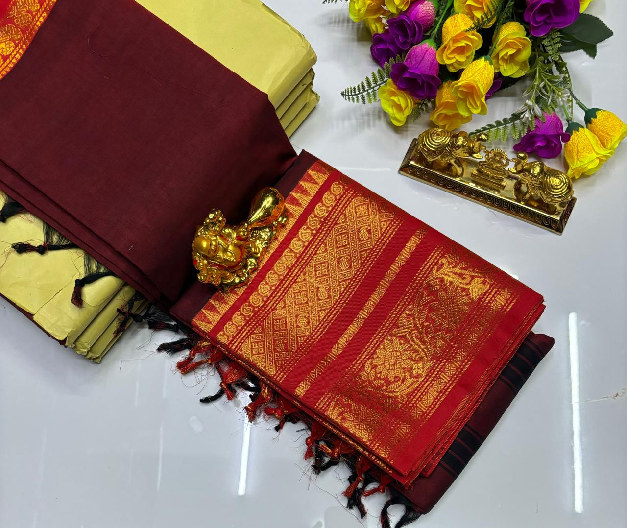 One side big border kanchi cotton saree