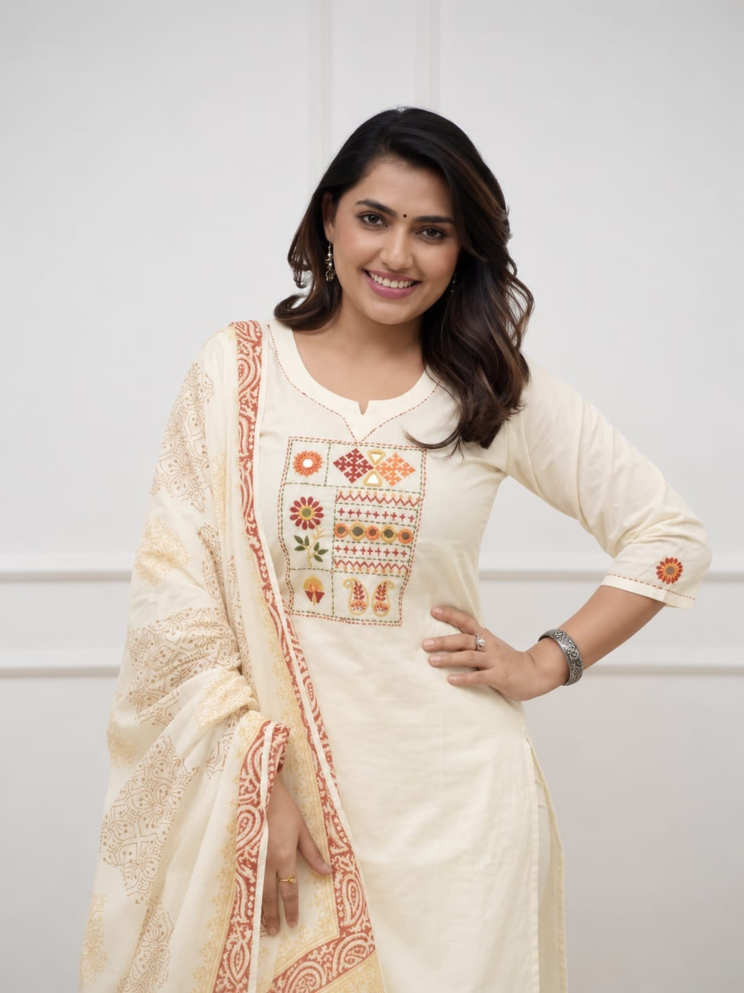 Cotton kurta pant wit dupatta