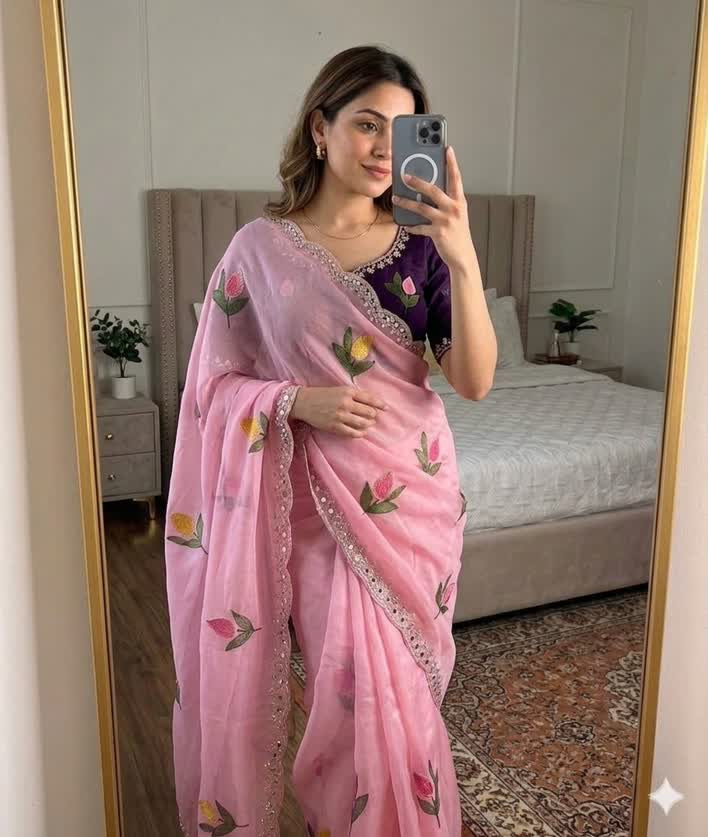 Soft Rangoli silk saree with embroidery work all over saree
