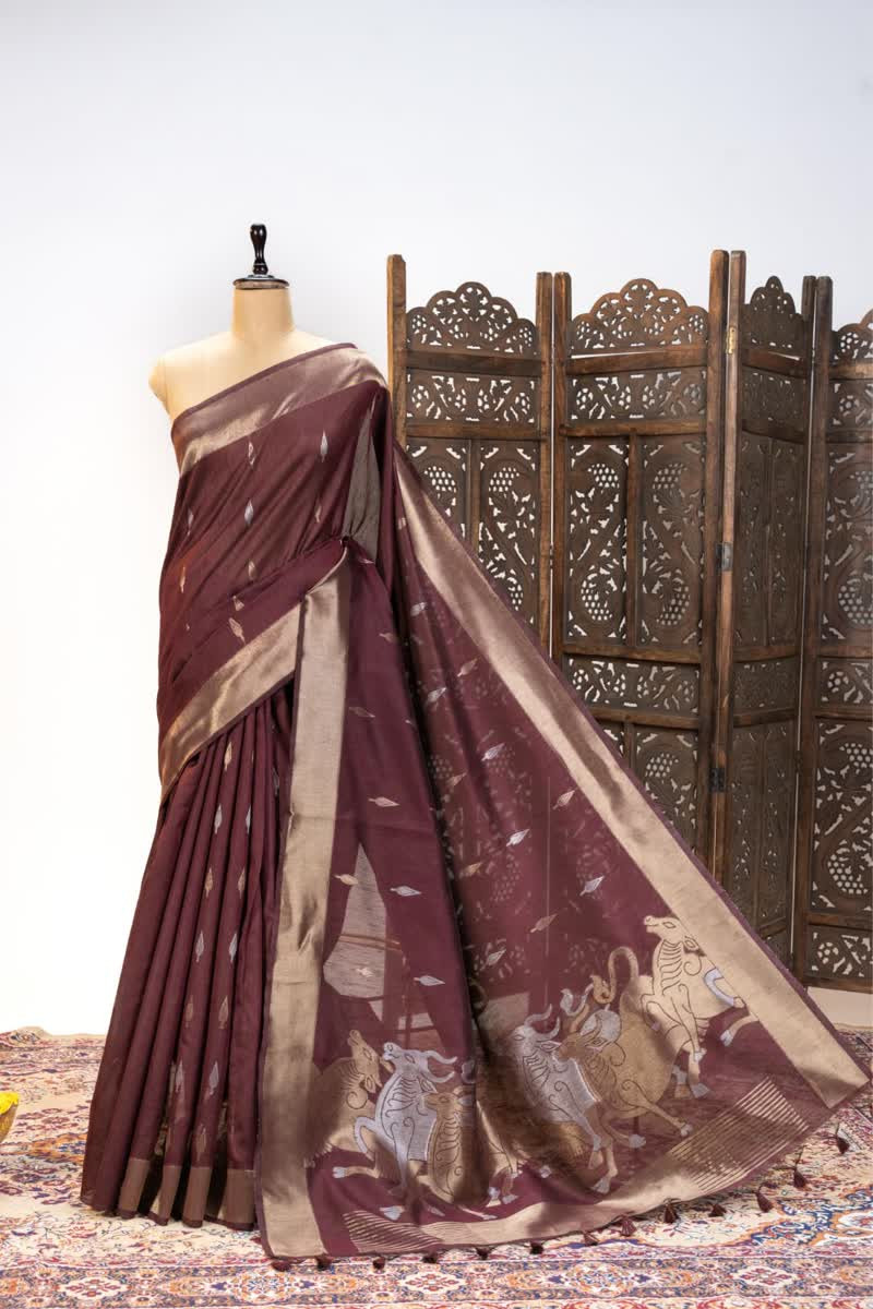 Khadi Raw Silk zari weaving work Saree
