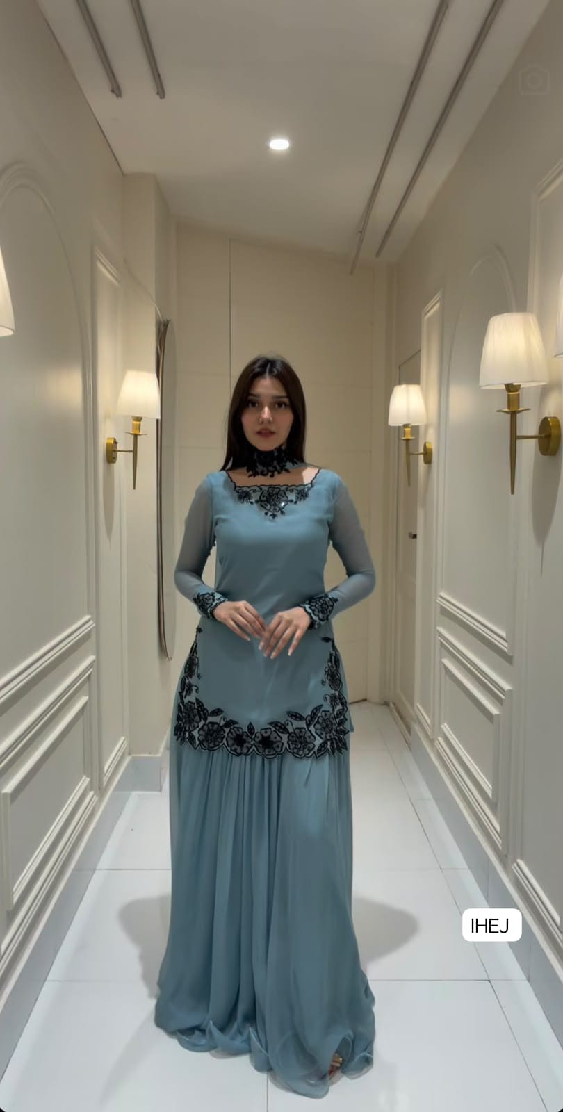 EMBROIDERY SEQUENCE WORKED TOP, SHARARA WITH DUPATTA SET