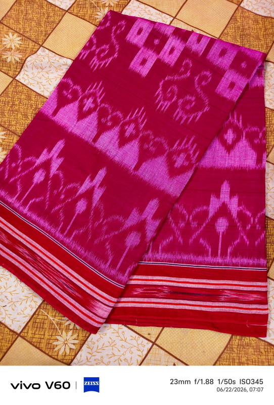 Elegant Laxmipada Cotton Pink Sambalpuri Ikat Saree