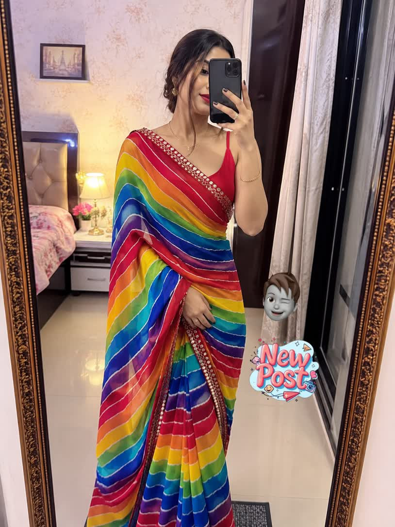 GEORGETTE  PARTY WEAR  LEHERIYA SAREE*