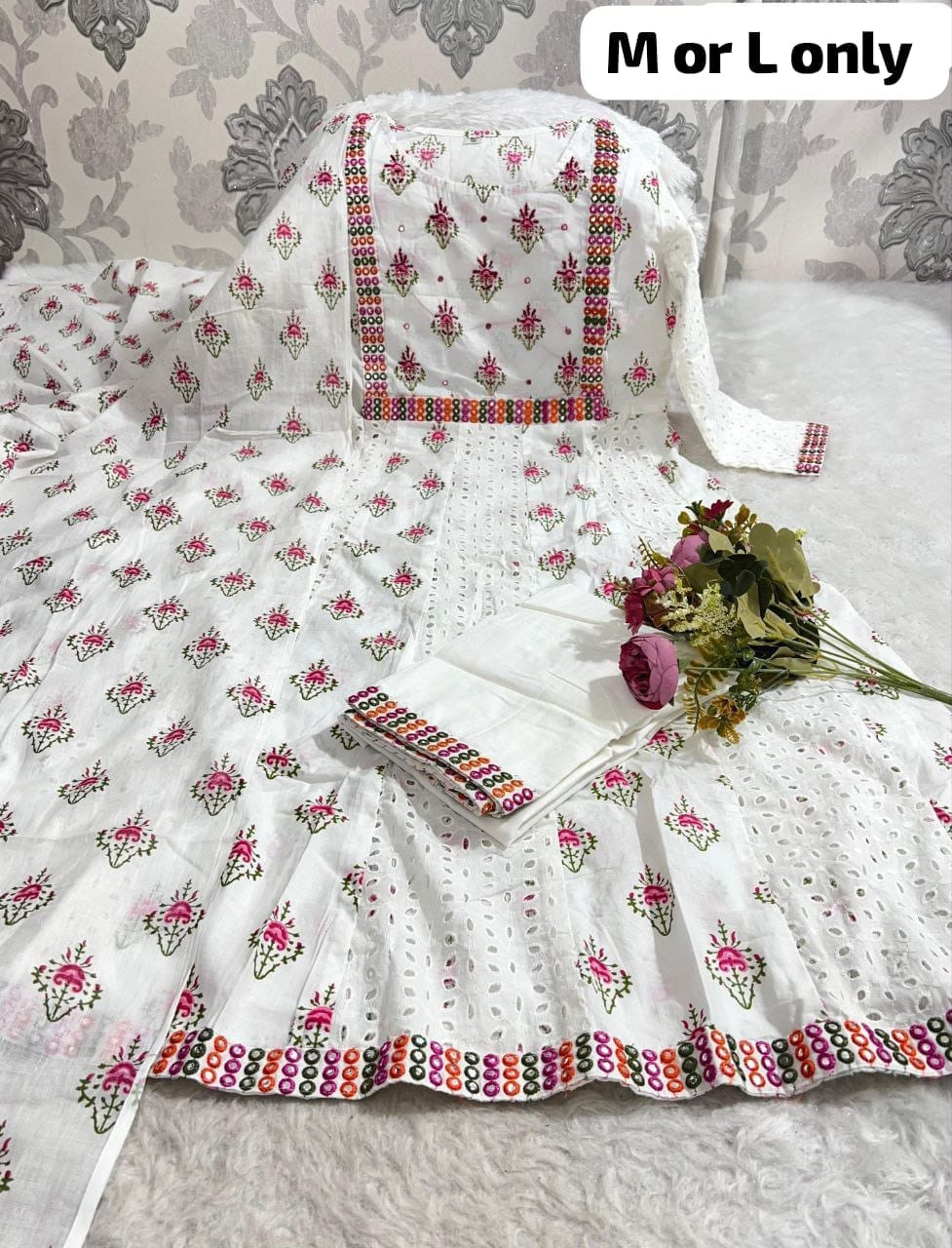 ANARKALI CHICKENKARI KURTI WITH PANT AND DUPATTA