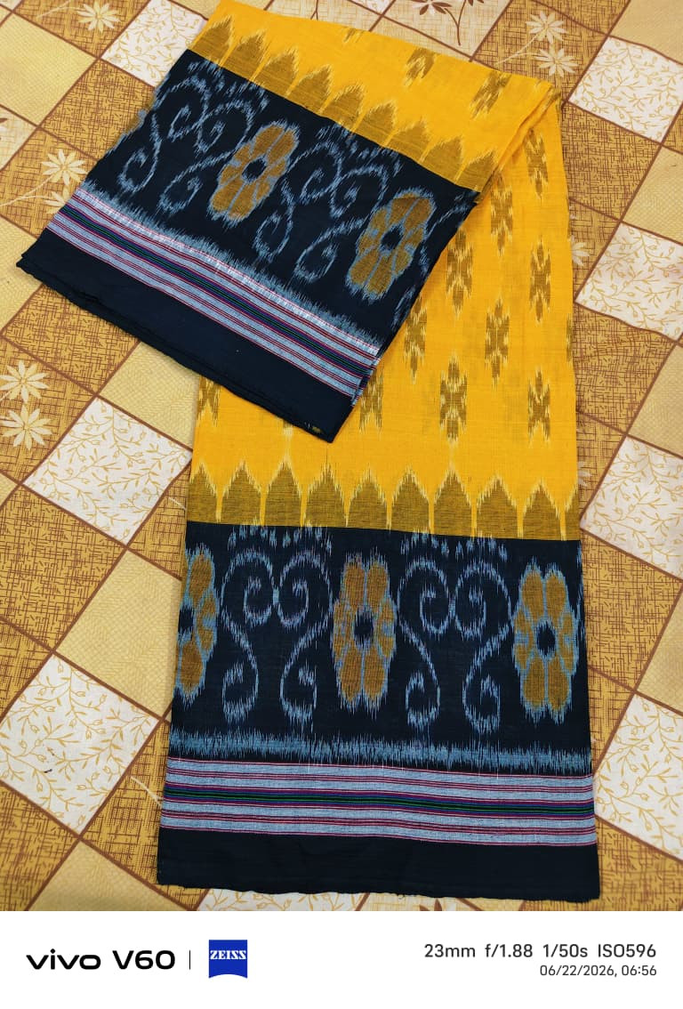Elegant Laxmipada Yellow Cotton Sambalpuri Ikat Saree