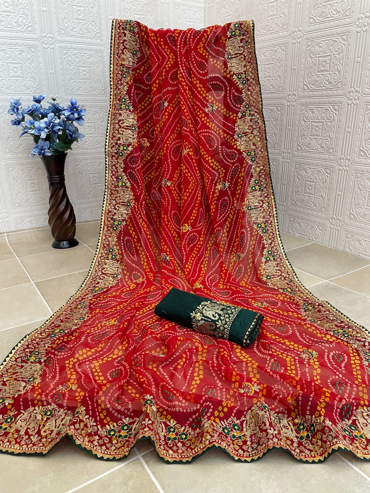 Bandani embroidery work saree