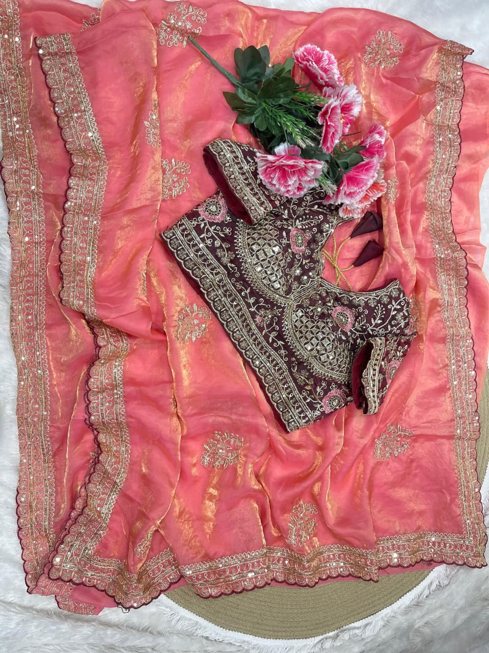 Embroidery rich look sartin saree
