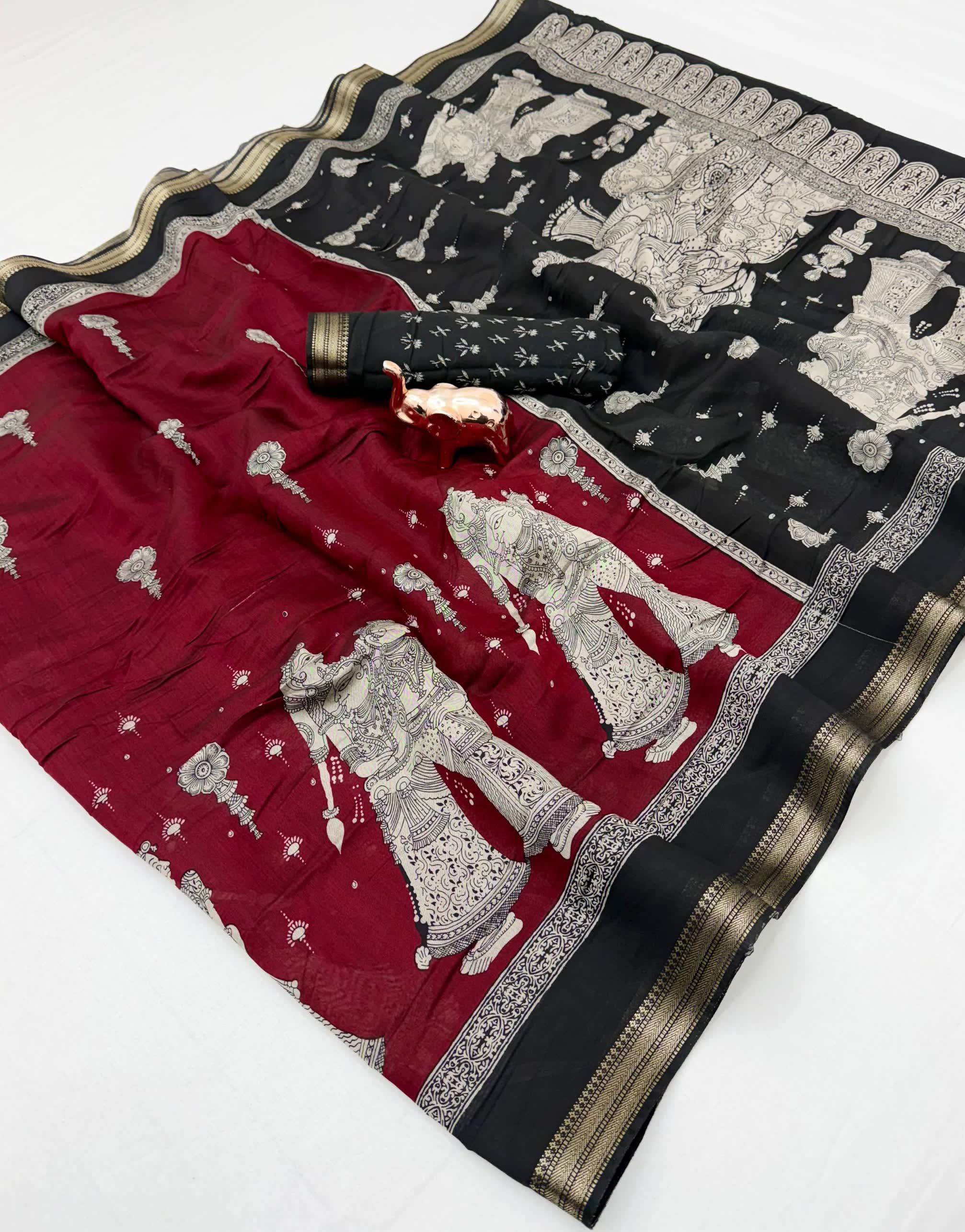 Soft Pv Mul Cotton with Kalamkari pallu & Zari weaving border
