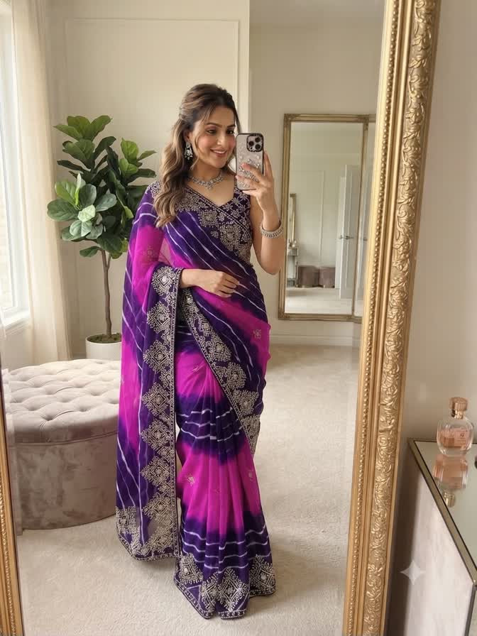 Soft multi color lehriya saree with sequence work