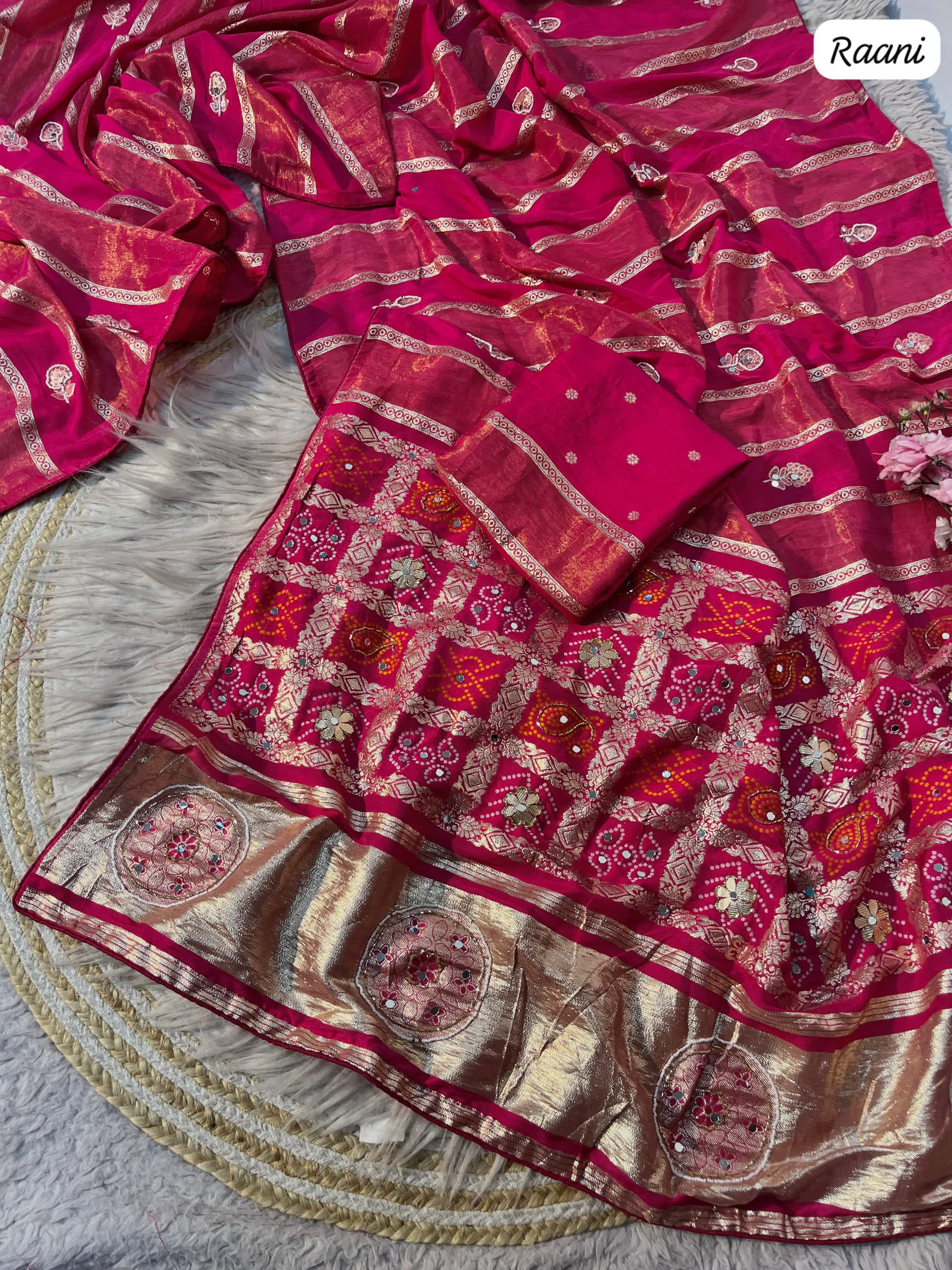Beautiful viscose weaving with rich pallu with premium mirror work in entire saree
