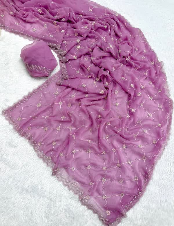 Soft Chiffon Saree with intricate sequins and beads embroidery