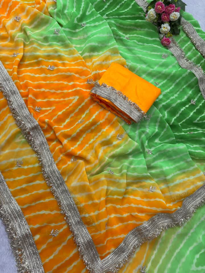 Soft, Georgette Lahariya   print Embroidery work  saree with fancy border