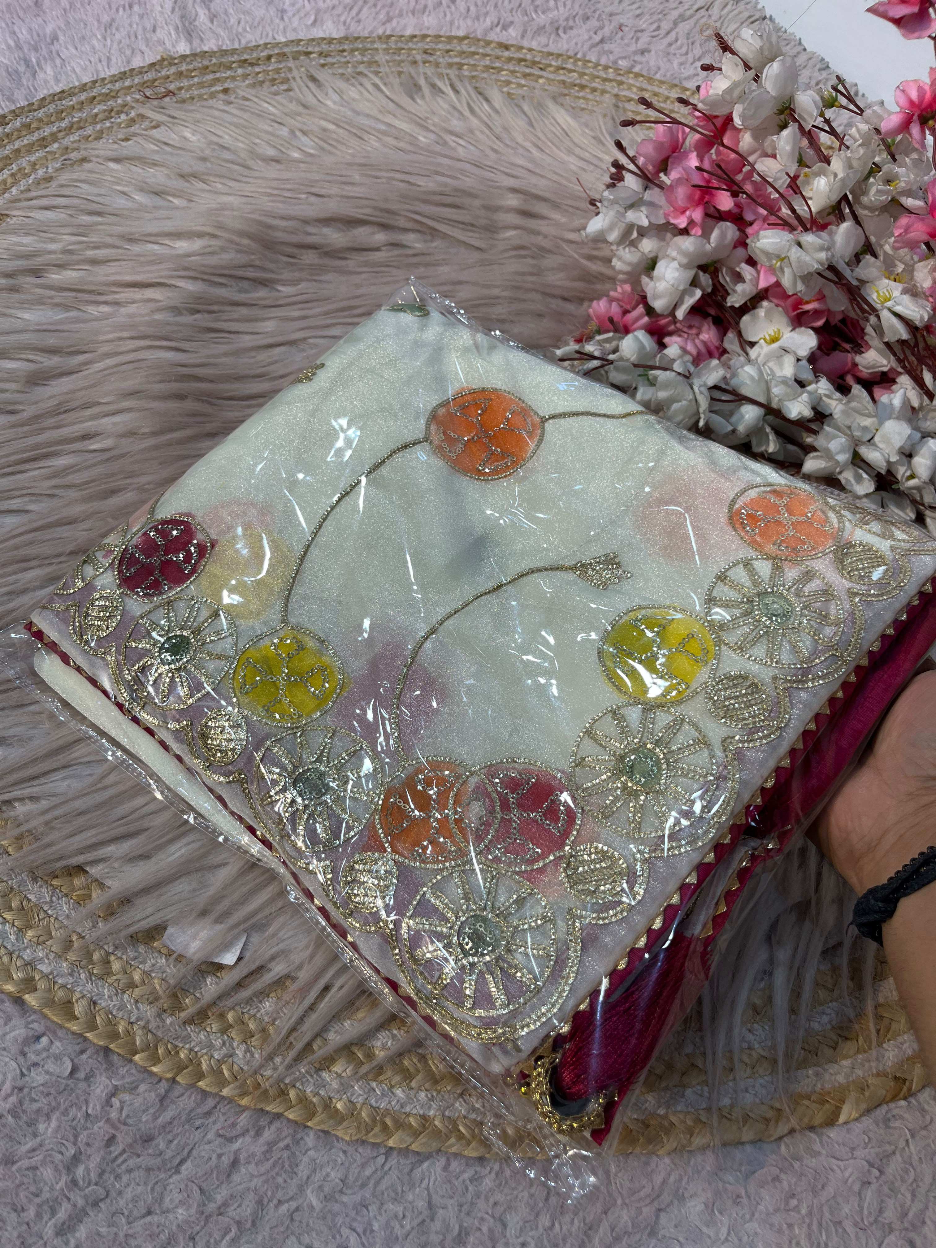 Pastel Floral Organza Saree