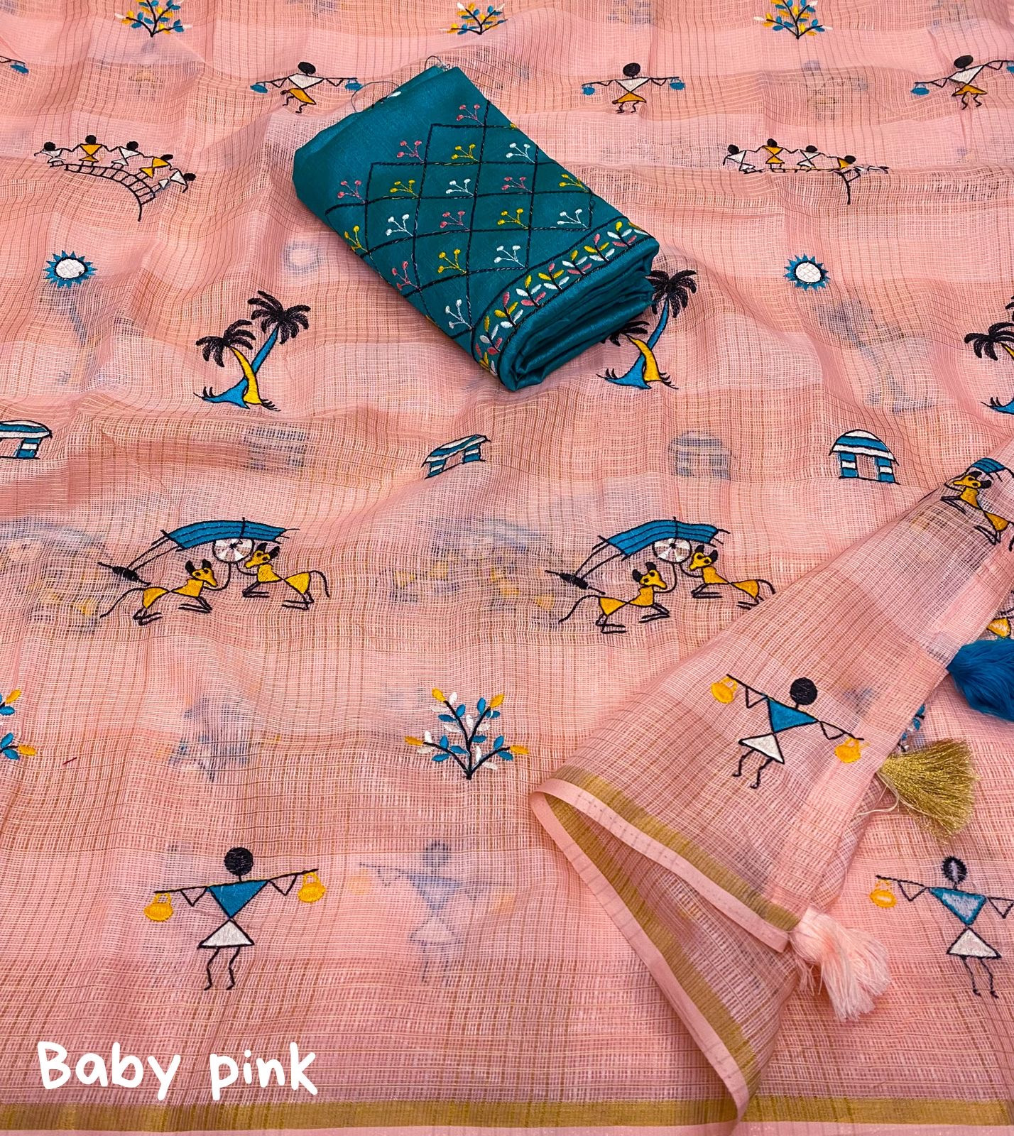 Manipuri kota cheque saree with small zari pattu weaving border