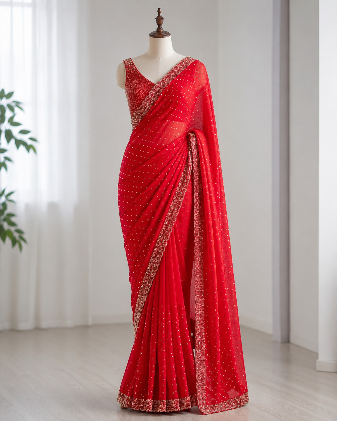 Space silk with butti jarkhan stone work saree