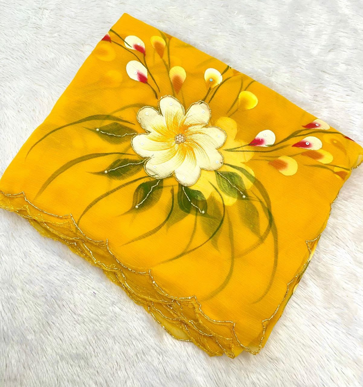 Soft pure Siffon handwork Light weight sarees with khatli handwork all over