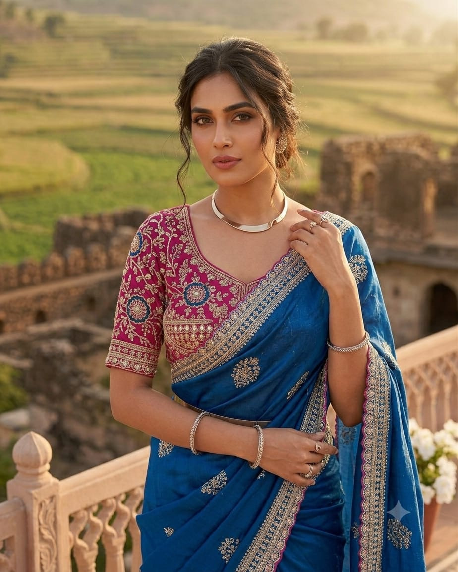 Embroidery rich look sartin saree