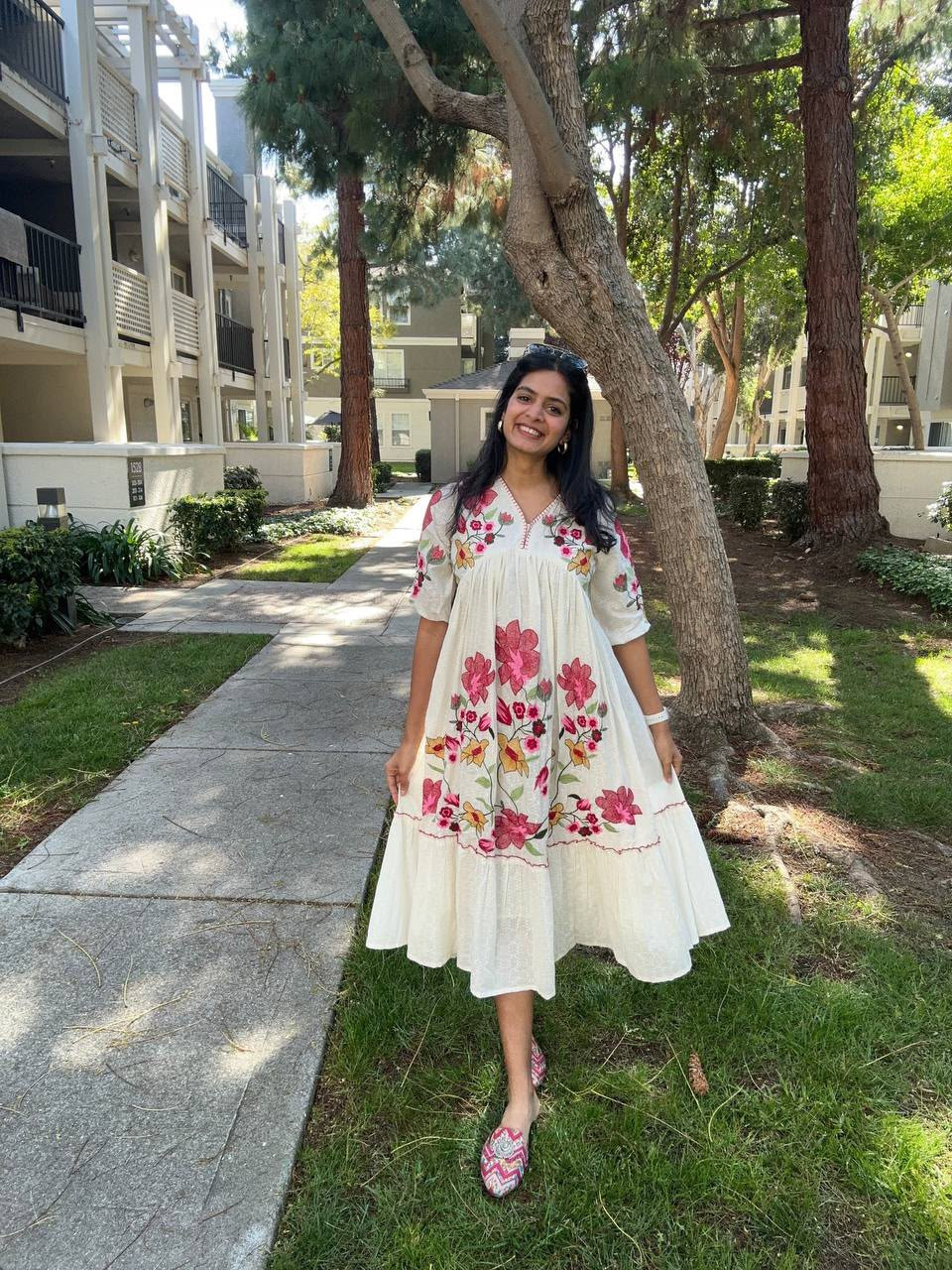 Floral Embroidered rayon dress