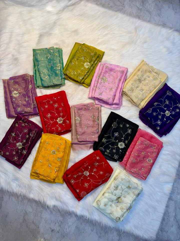 Beautiful Two tone heavy space silk fabric with beautiful flower figure hand work beads blouse