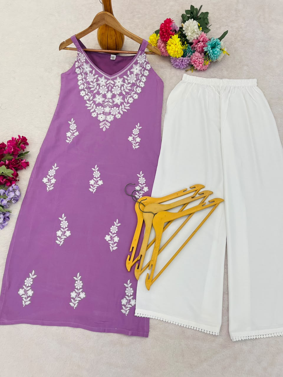 Floral embroidery kurta plazoo set